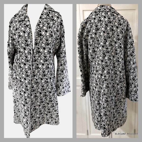 Flair Tunic Jacket M Womens Open Front Black White 3/4 Sleeve Knit Textured - Picture 1 of 7